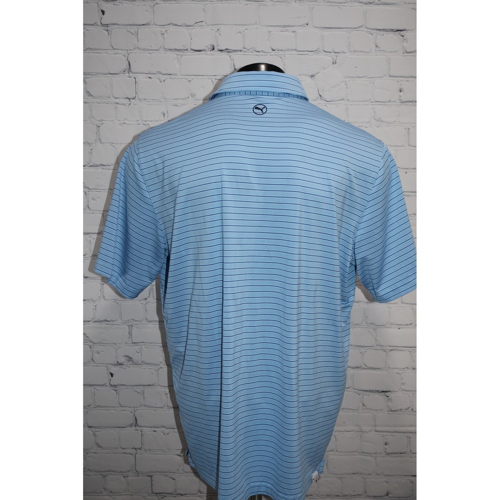 Puma Golf Polo Men XL Blue Striped Short Sleeve Golf Shirt Polyester Blend - Picture 6 of 12
